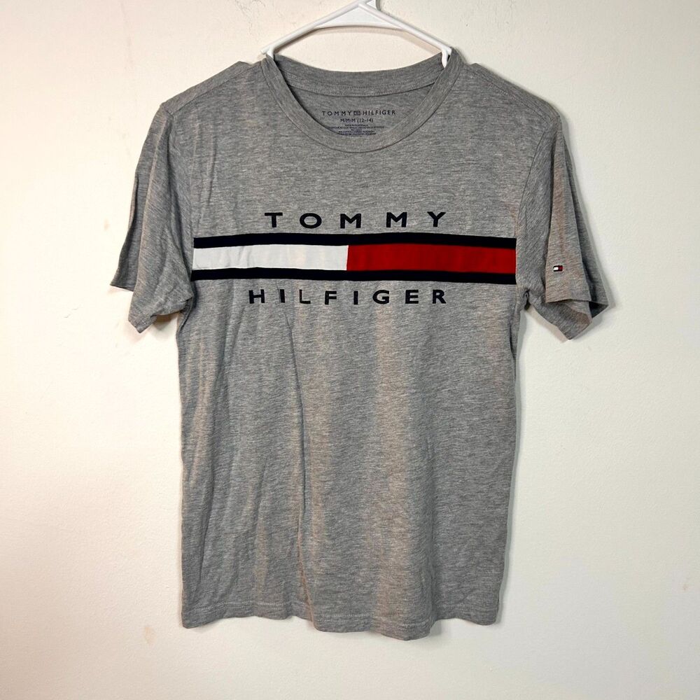 Tommy Hilfiger T-Shirt Boys M 12/14 Heather Gray Graphic Short Sleeve Streetwear